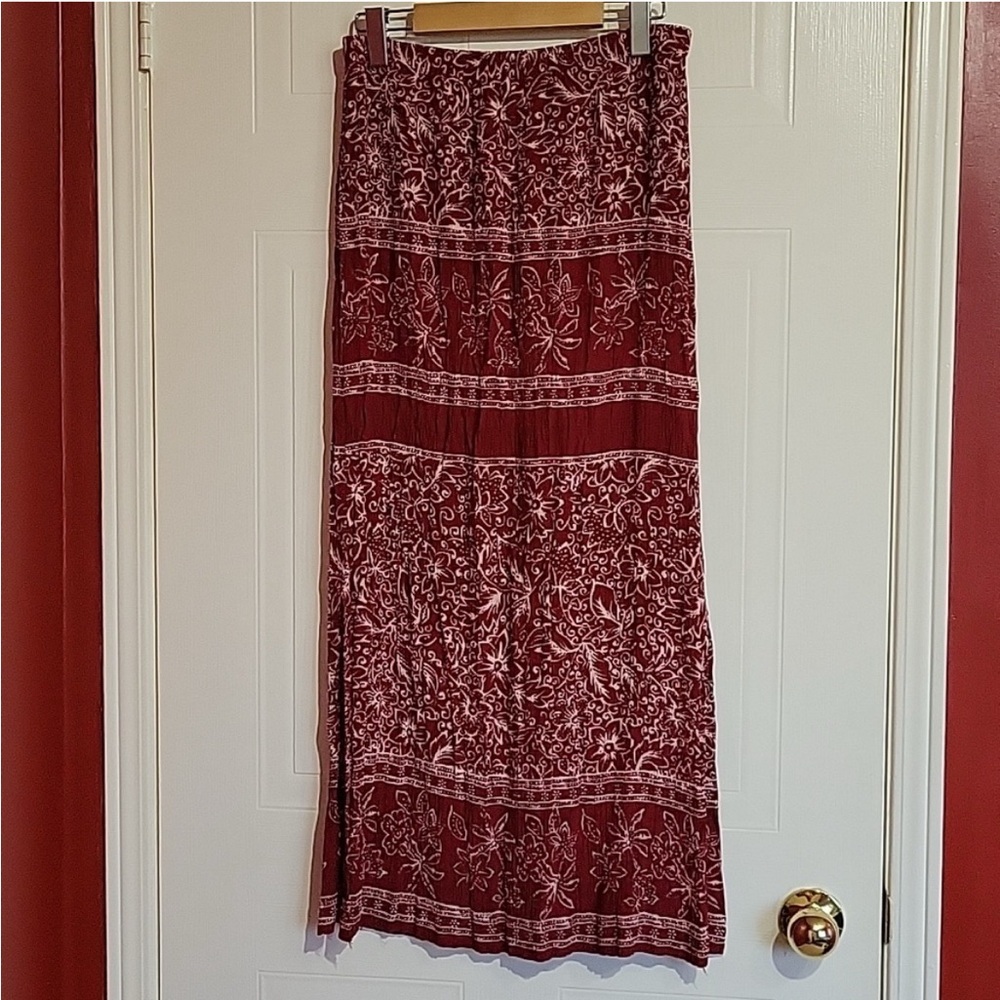 EVAN-PICONE Boho Style Floral Naturally Crinkled Design Maxi Skirt US M